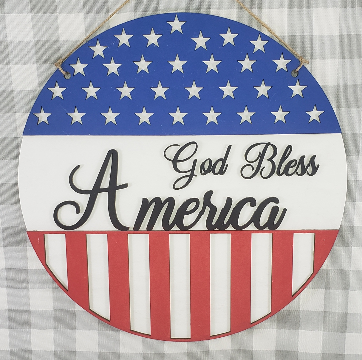 a patriotic sign that says god bless america