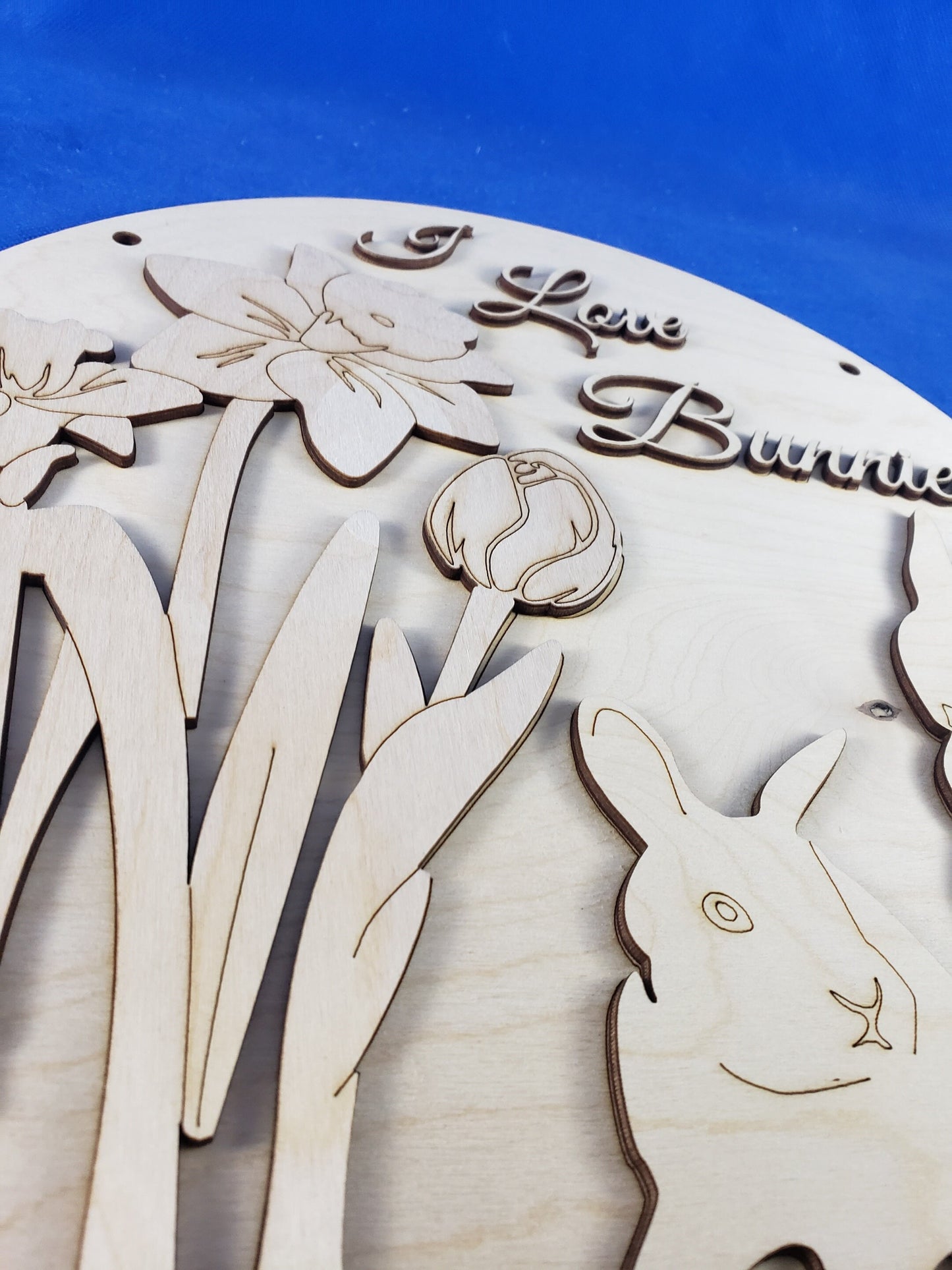 Unfinished Wood Round DIY Kit | I Love Bunnies House Door Hanger | Door Decor | Wooden Door Hanger | Paint Your Own DIY Kit |