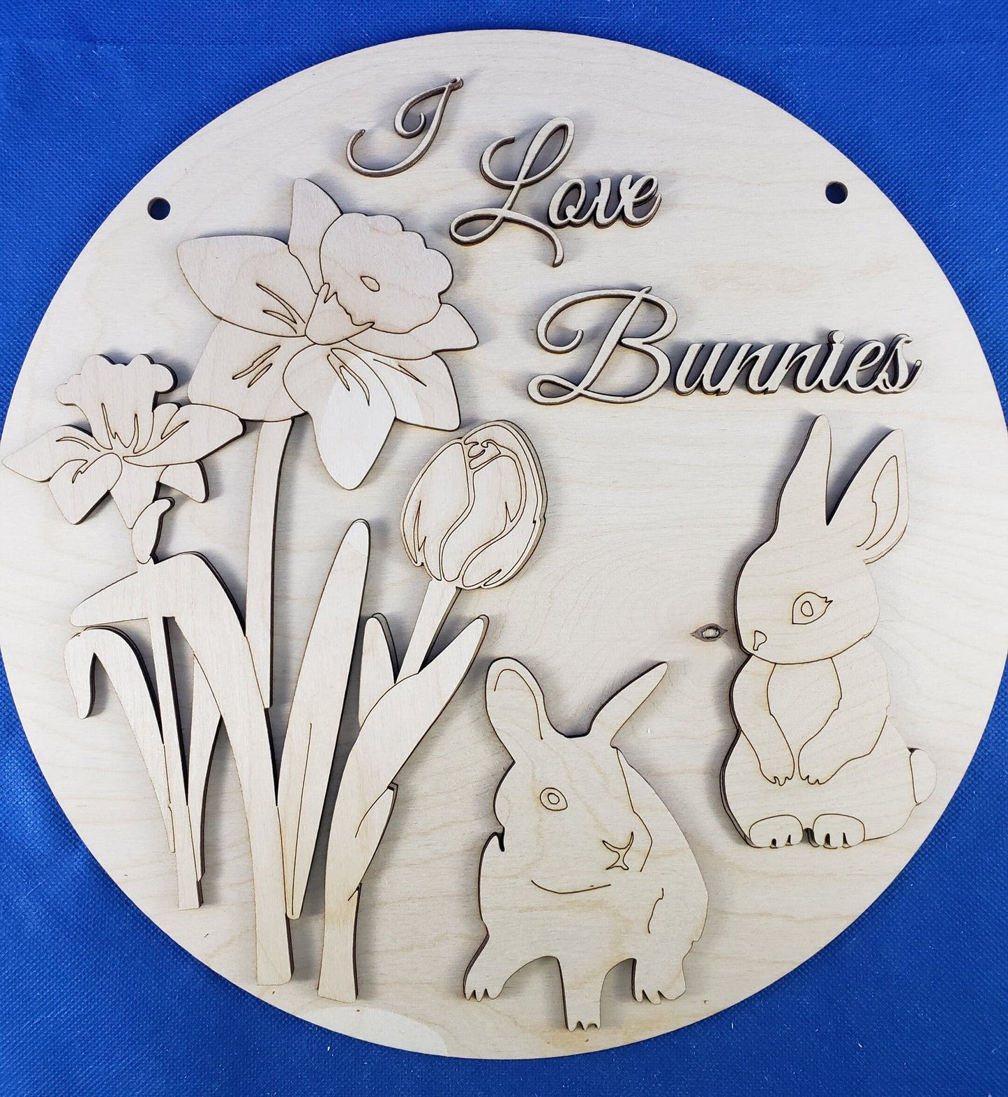 Unfinished Wood Round DIY Kit | I Love Bunnies House Door Hanger | Door Decor | Wooden Door Hanger | Paint Your Own DIY Kit |
