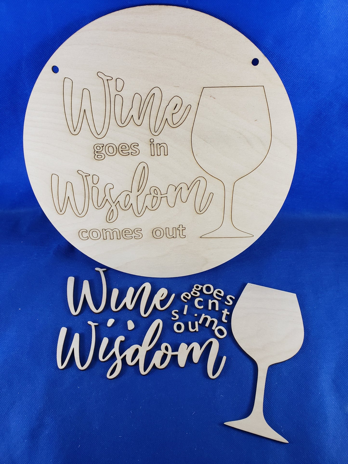 Unfinished Wood Round DIY Kit | Wine Goes In House Door Hanger | Door Decor | Wooden Door Hanger | Paint Your Own DIY Kit |