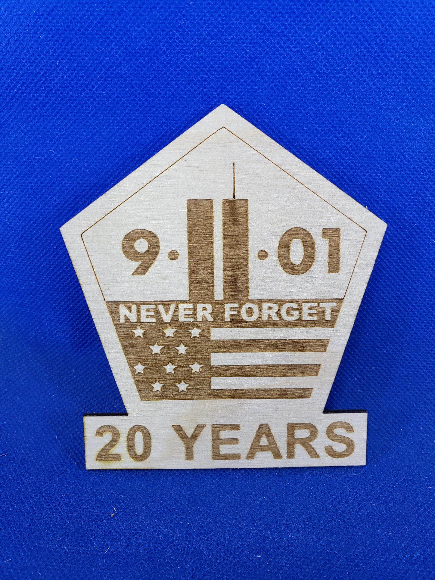 9-11-01 Never Forget - Laser cut natural wooden blank