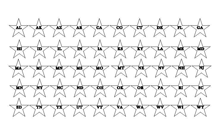Stars with State Abbreviations - Laser cut natural wooden star blanks