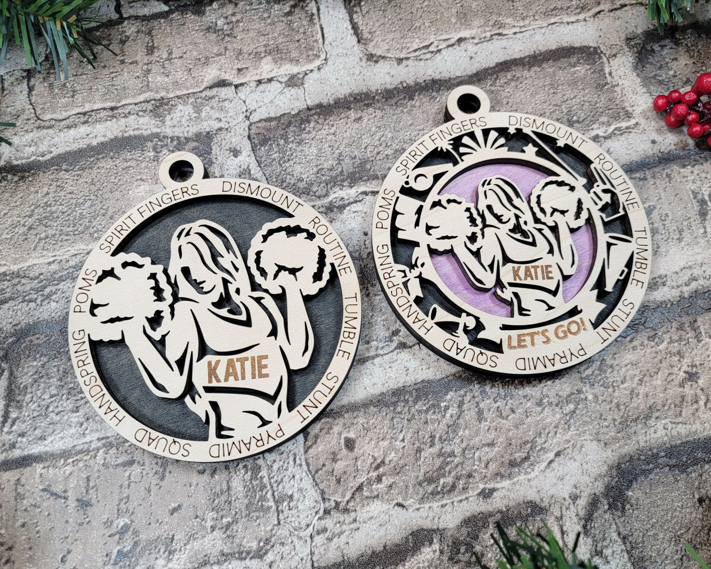 Cheerleading Sports Ornaments - Laser cut and engraved decorations