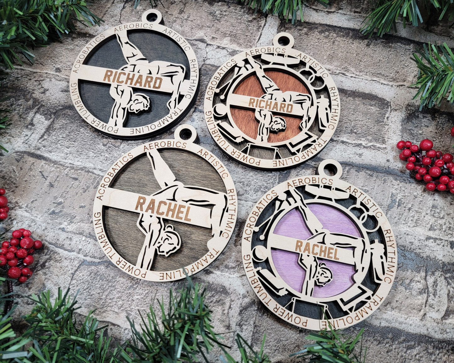 Gymnastics Sports Ornaments - Laser cut and engraved decorations