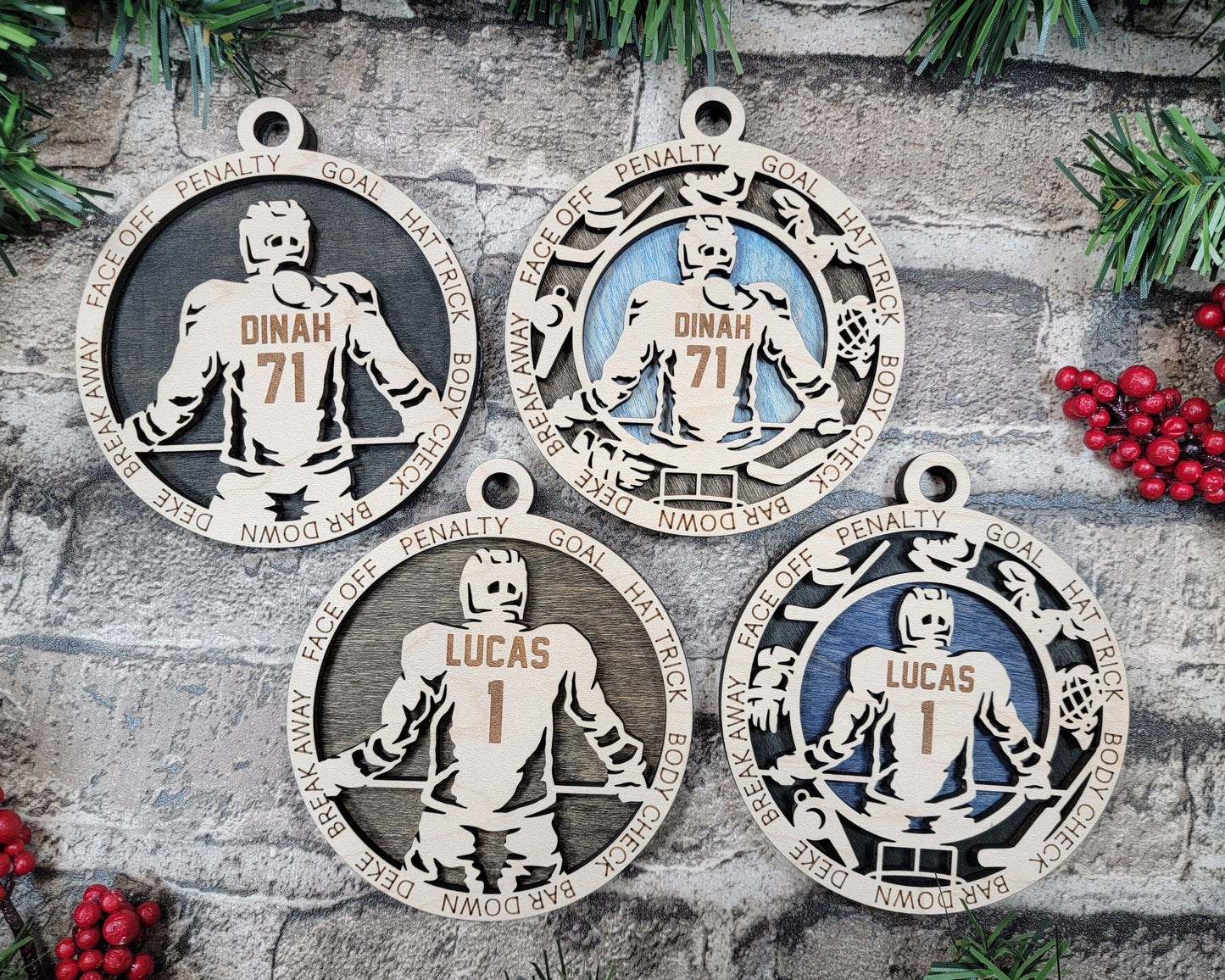 Hockey Sports Ornaments - Laser cut and engraved decorations