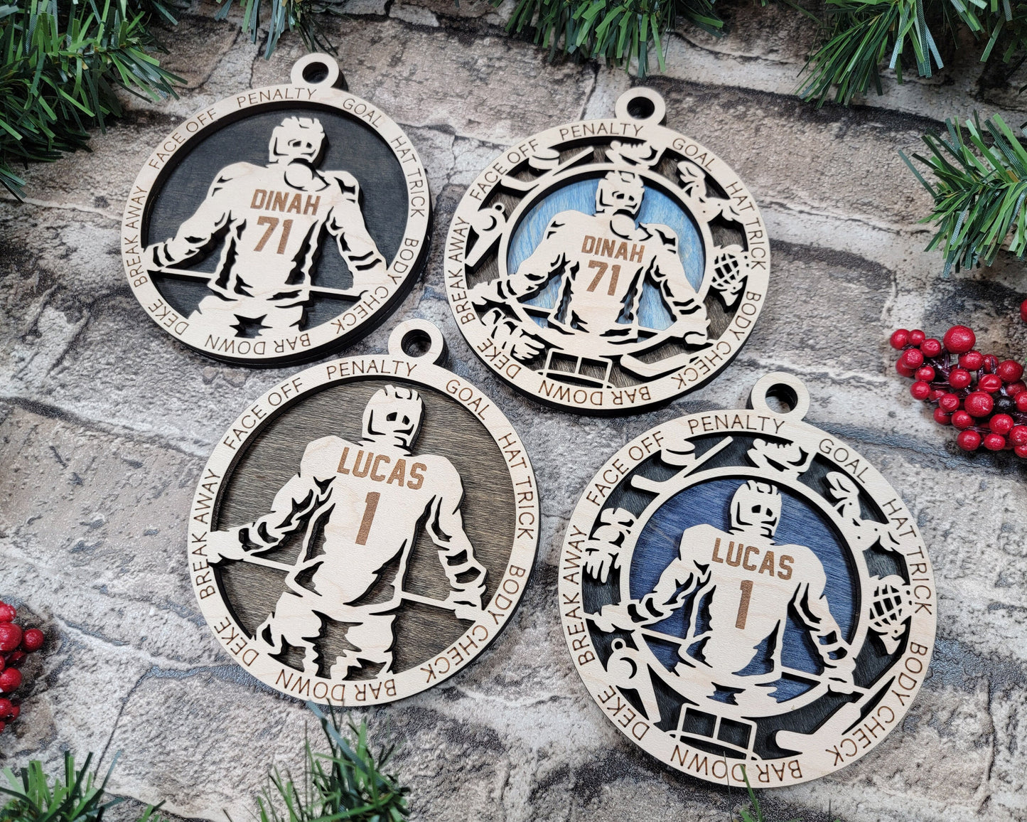 Hockey Sports Ornaments - Laser cut and engraved decorations
