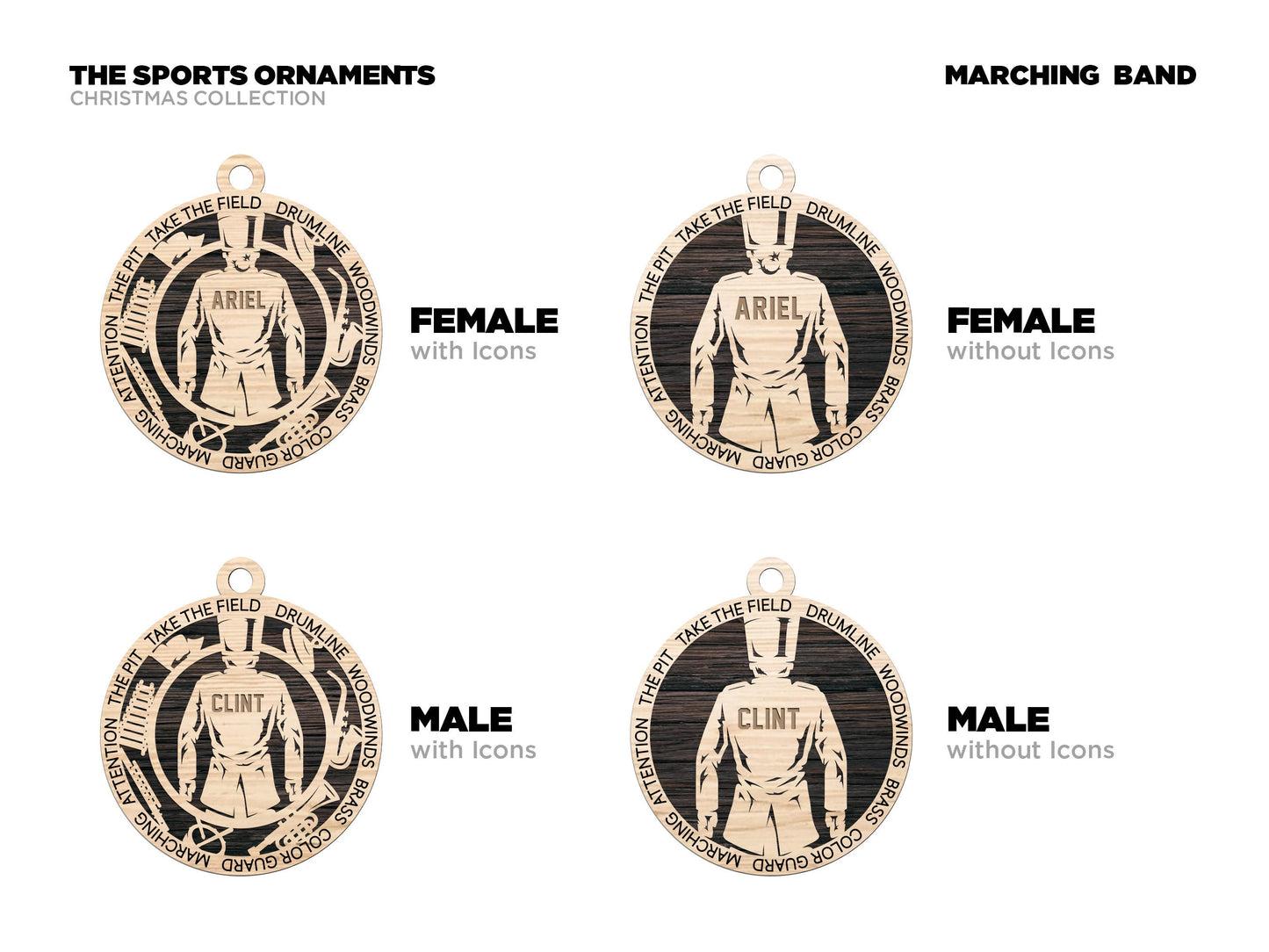 Marching Band Ornaments - Laser cut and engraved decorations