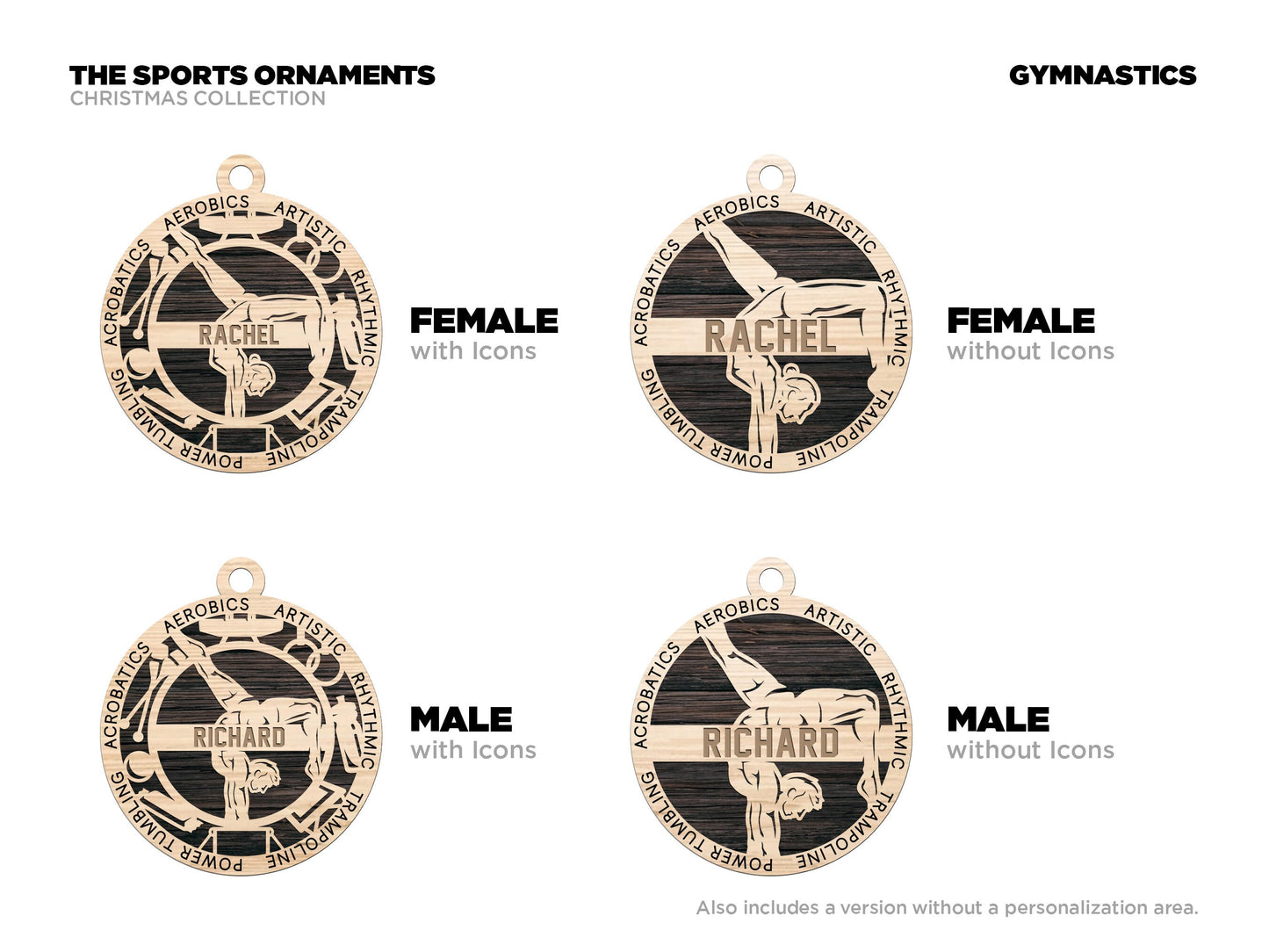 Gymnastics Sports Ornaments - Laser cut and engraved decorations