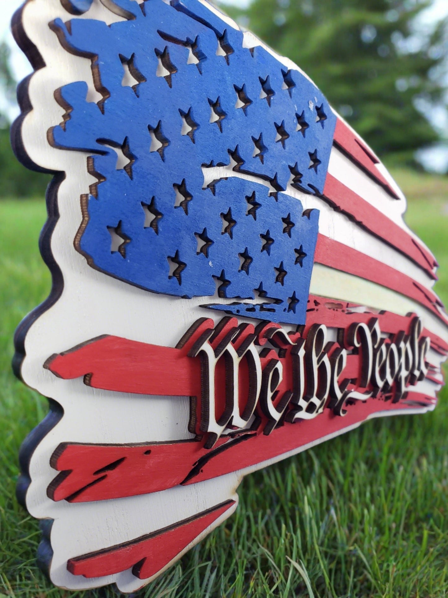 Handmade We The People Wooden Flag