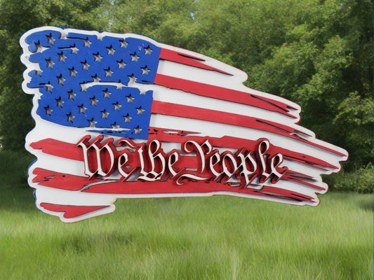 Handmade We The People wooden flag