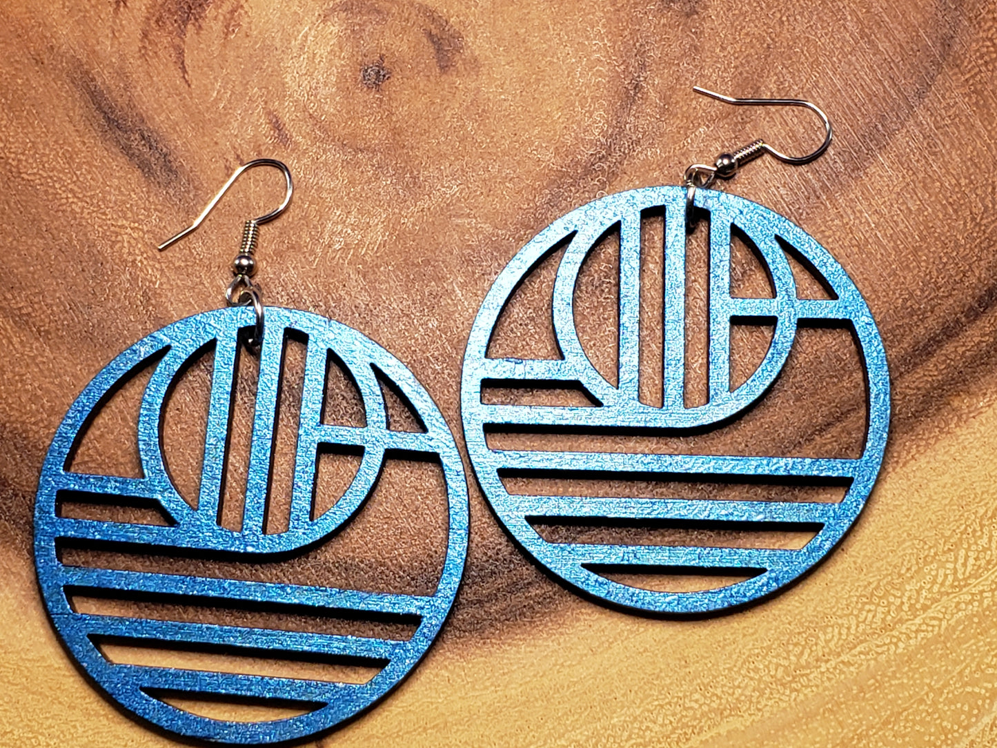Modern Circle with Lines - Hand Painted Laser Cut Earrings