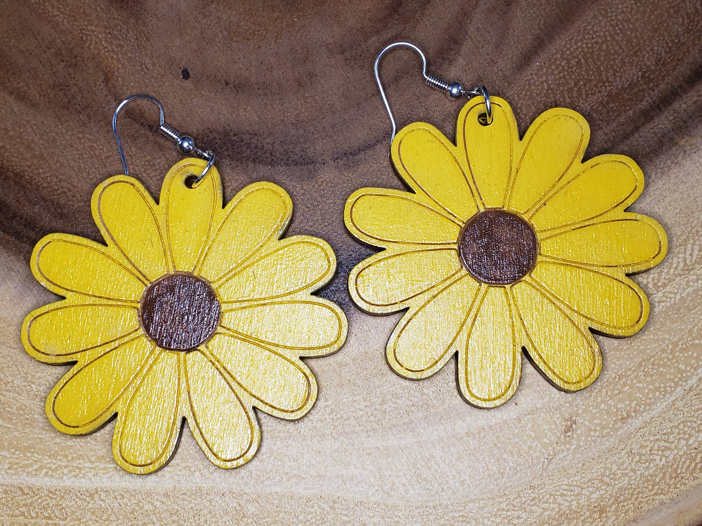 Yellow Daisy - Hand Painted Laser Cut Earrings