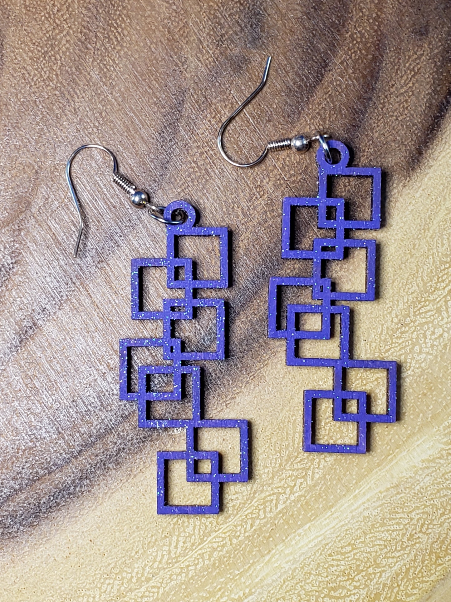 Modern Square Dangles - laser cut Hand painted earrings
