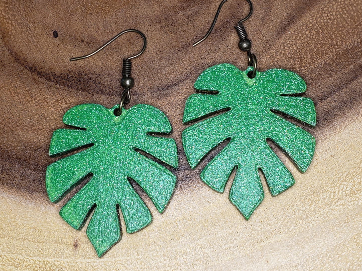 Palm Leaf - Hand Painted Laser Cut Earrings