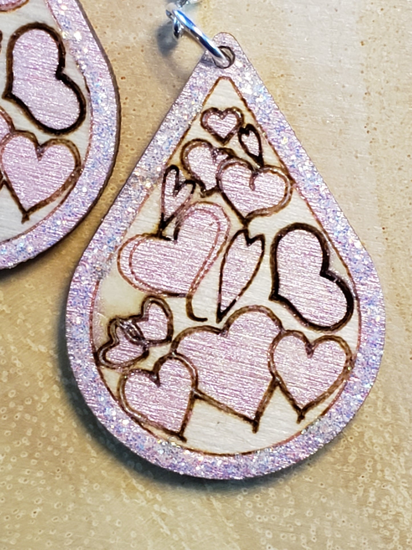 Multi Hearts in Teardrop Earrings - Hand Painted Laser Cut Earrings