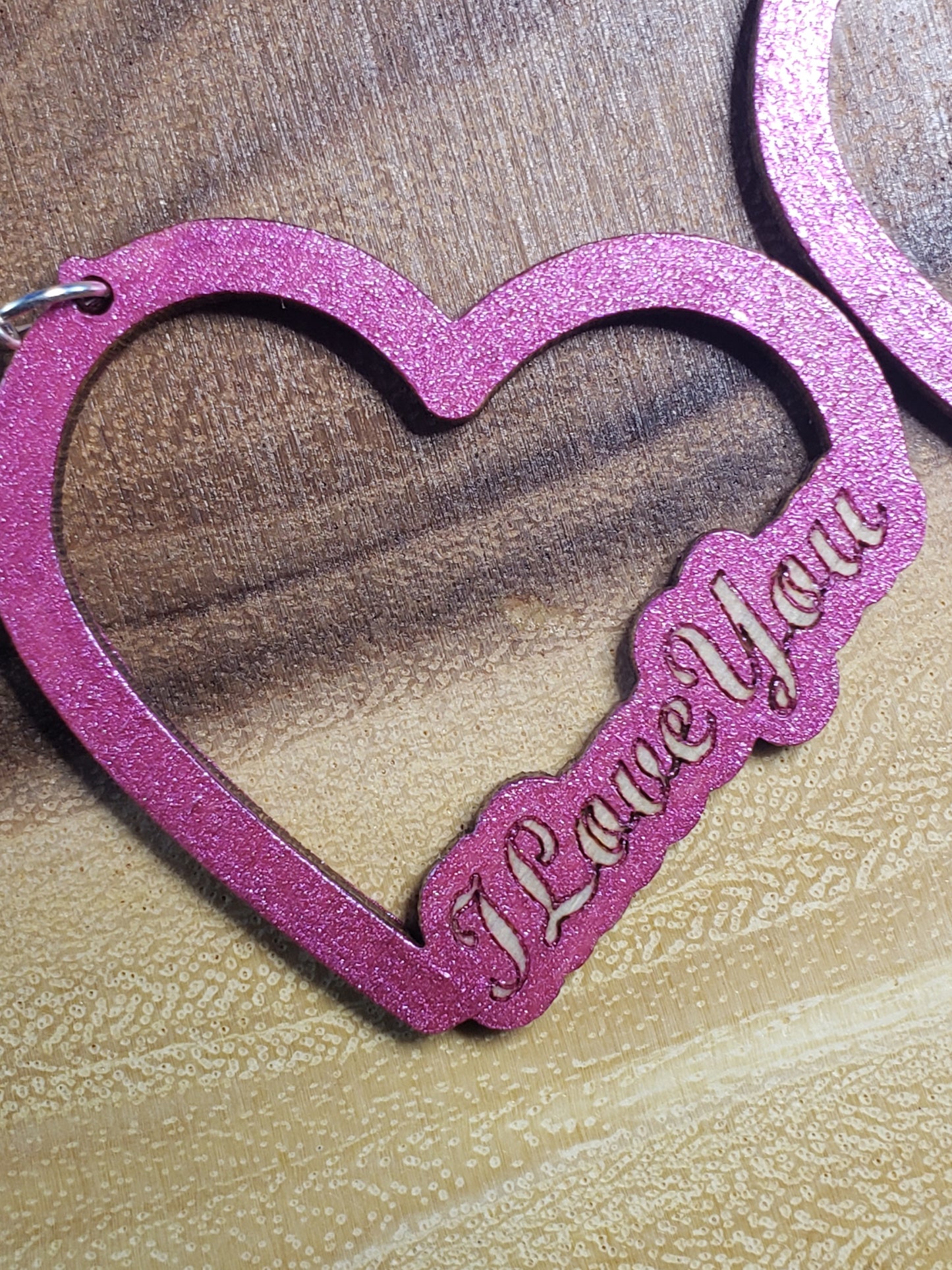 I Love You Heart Cutout Metallic Pink - Hand Painted Laser Cut Earrings
