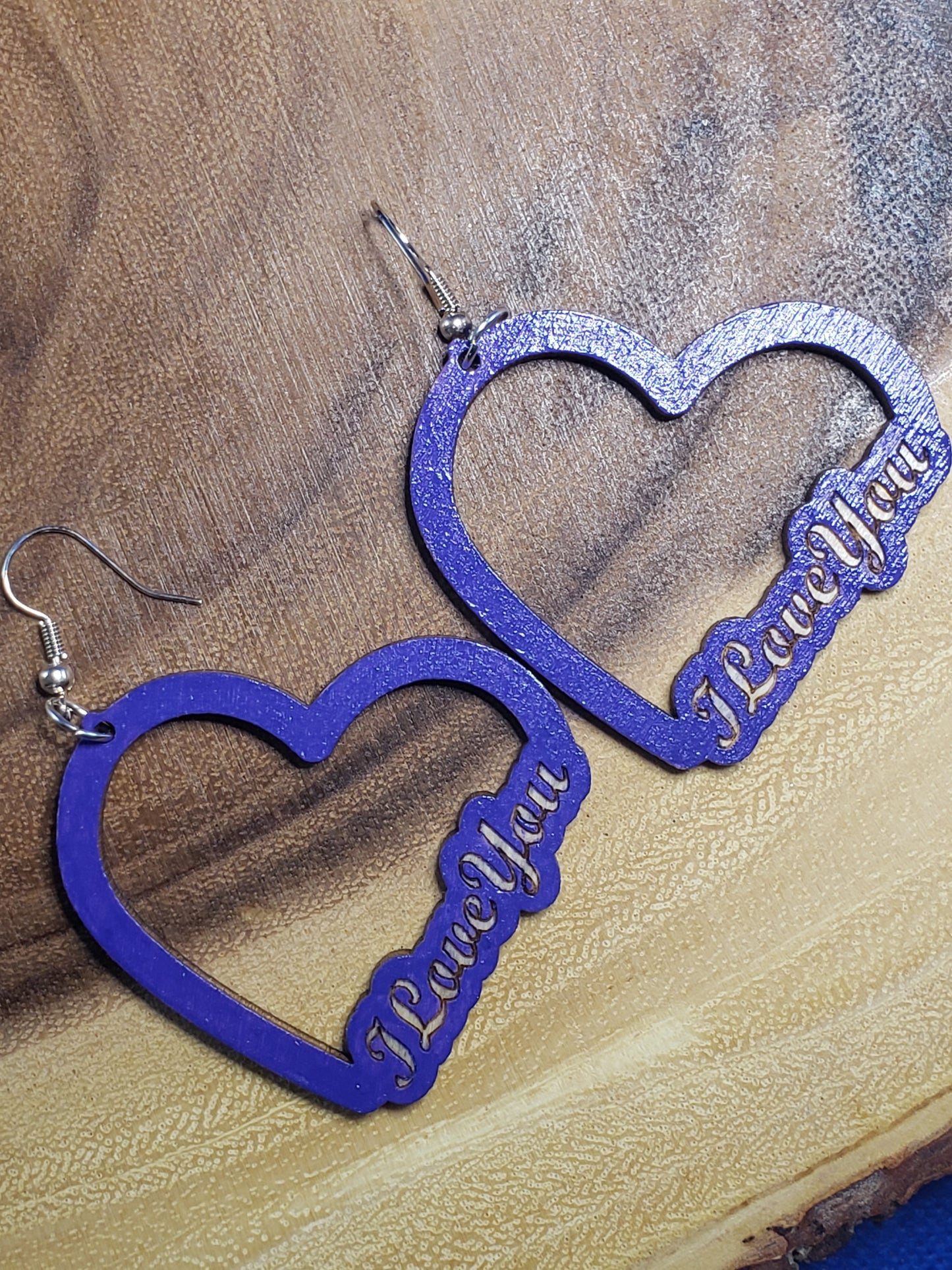 I Love You Heart Cutout Purple - Hand Painted Laser Cut Earrings