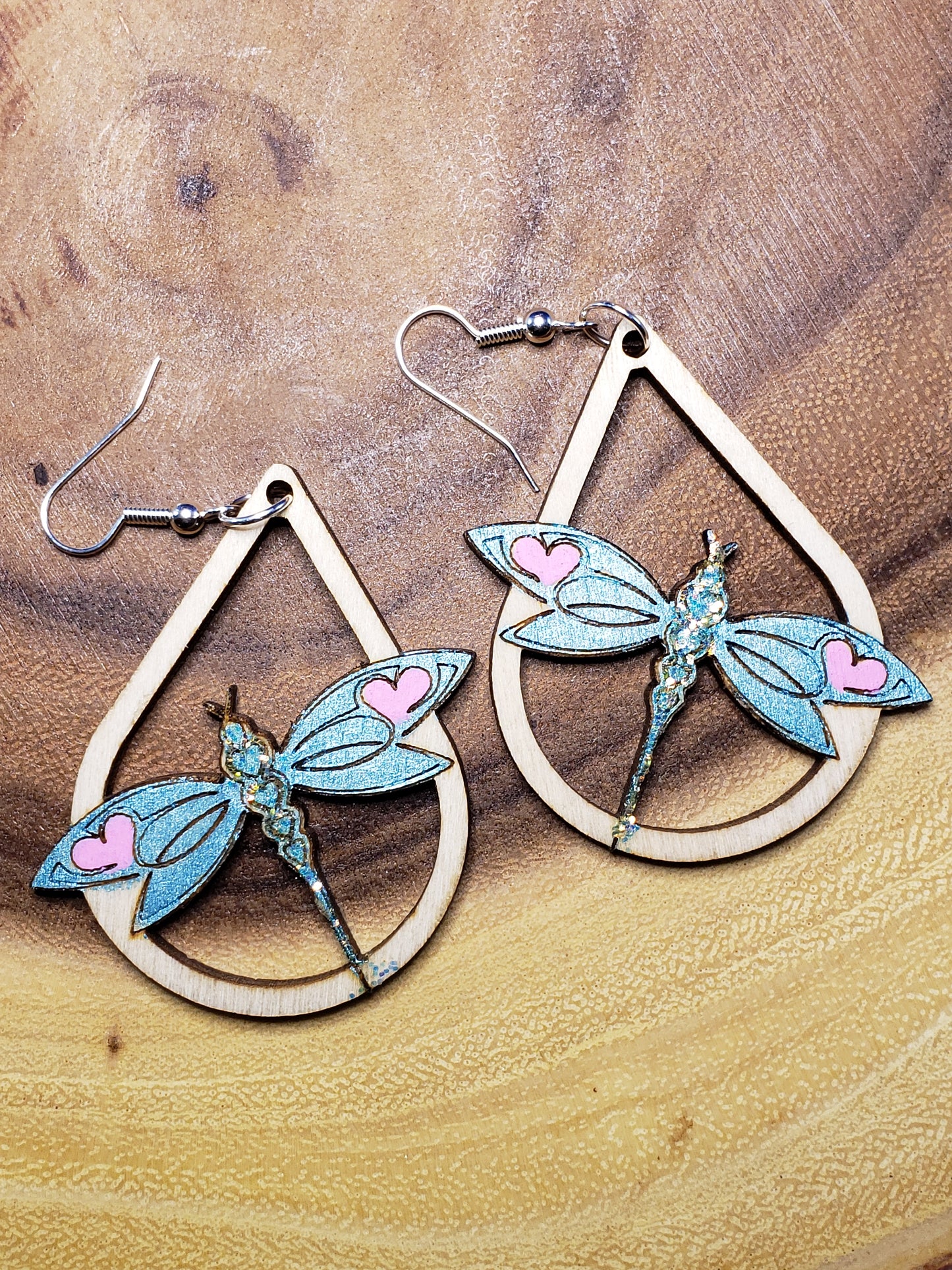Blue Dragon Fly-Hand painted Laser cut earrings