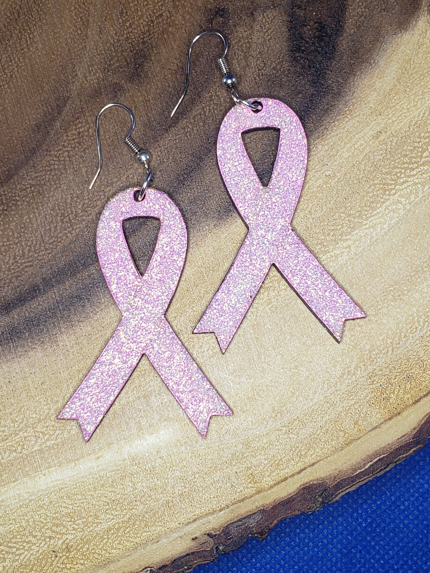 Awareness Ribbon Pink Glitter-Laser Cut Engraved Painted