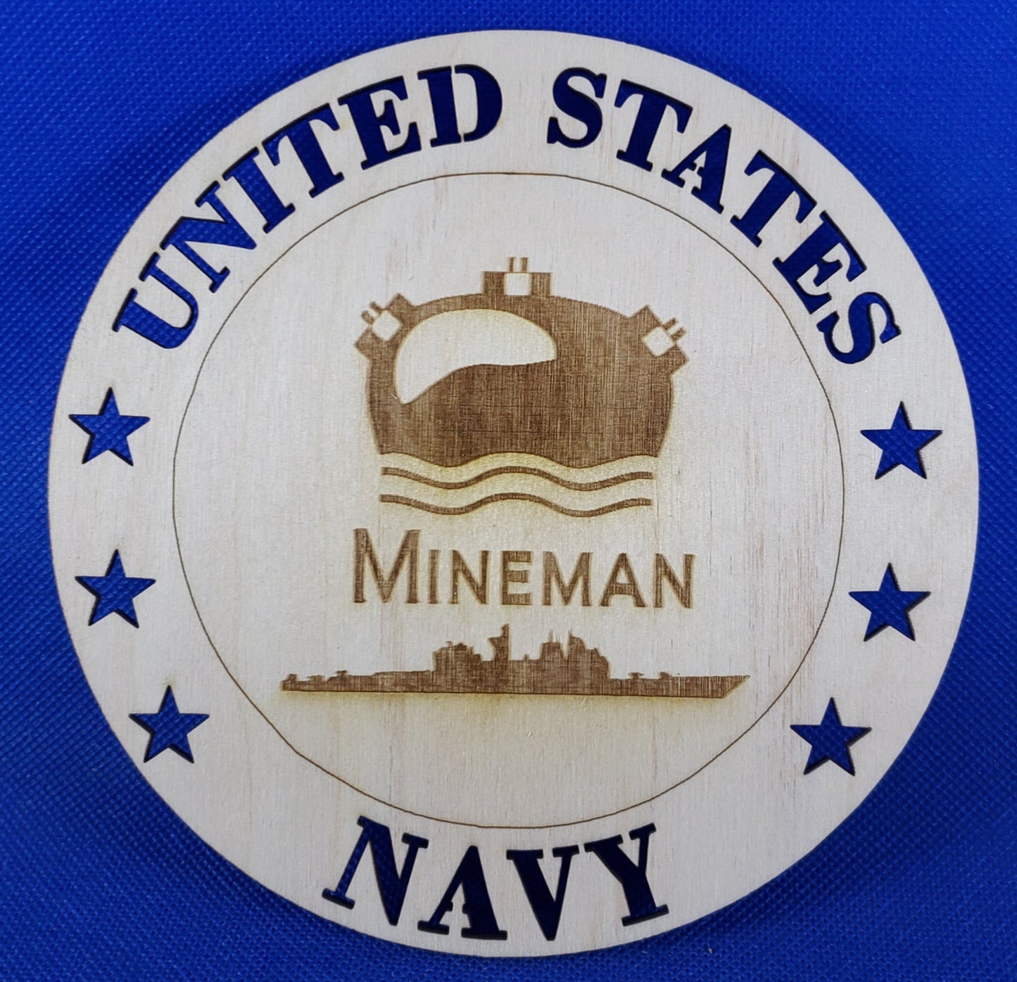 US Navy Mineman w ship - Laser cut natural wooden blanks