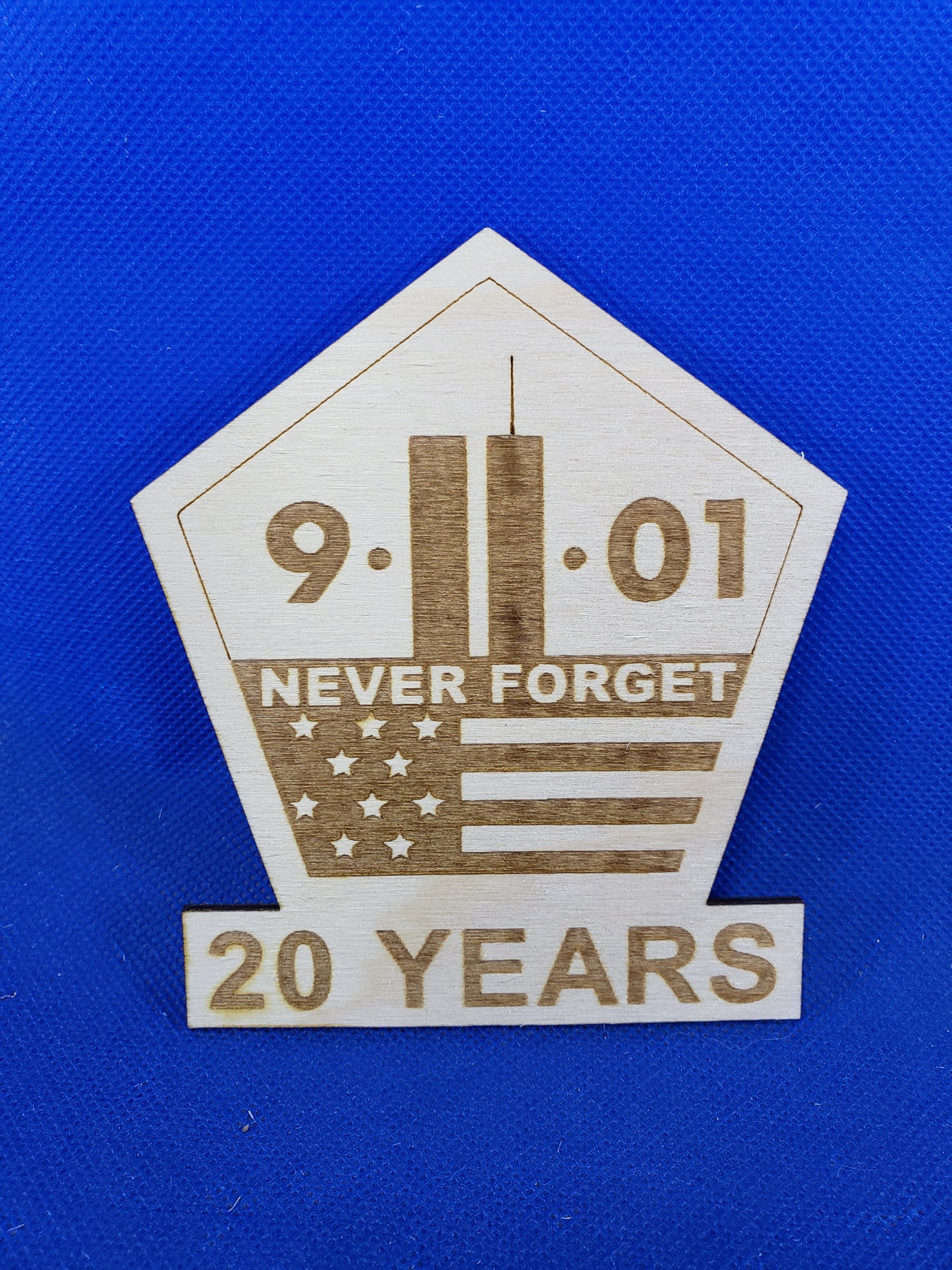 9-11-01 Never Forget - Laser cut natural wooden blank