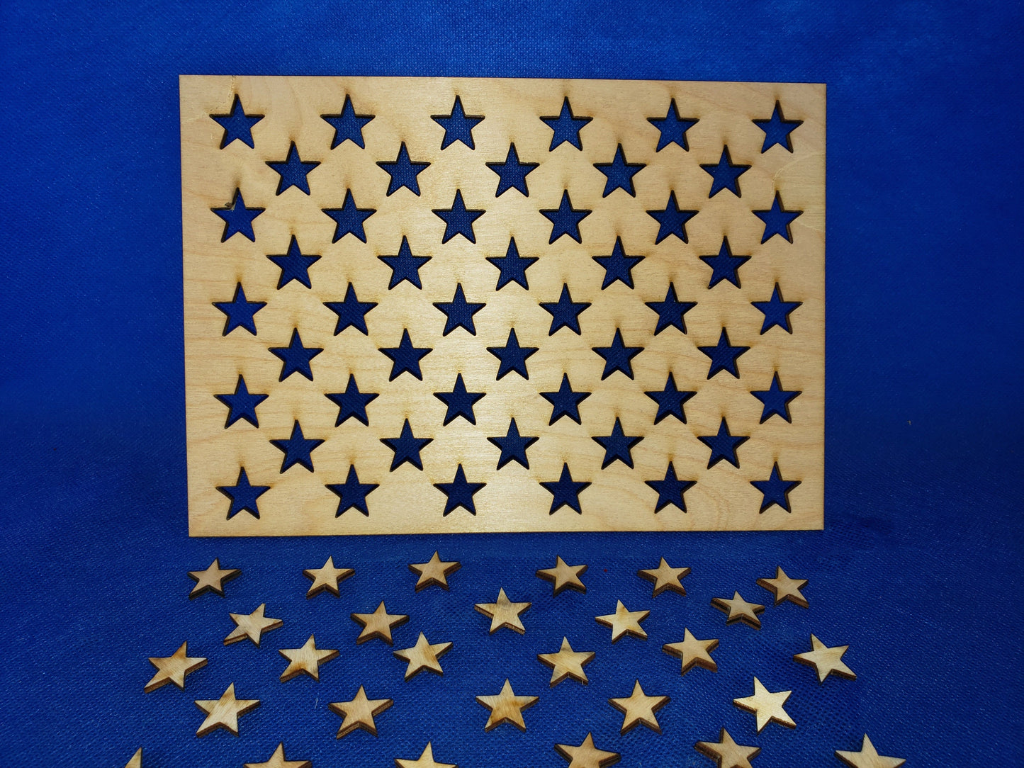 American Flag Laser cut natural wooden star field template