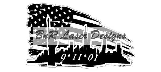 911 Torn Flag w NYC Skyline-Download SVG File