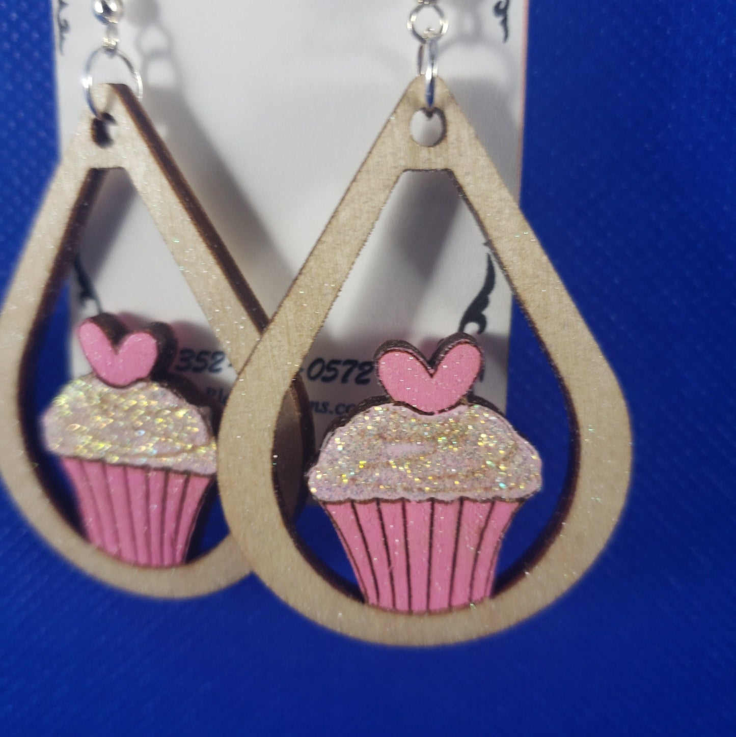 Pink Cupcake - laser cut Hand painted earrings