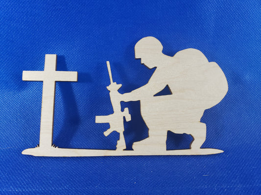 Kneeling Solider at Cross - Laser cut natural wooden blanks