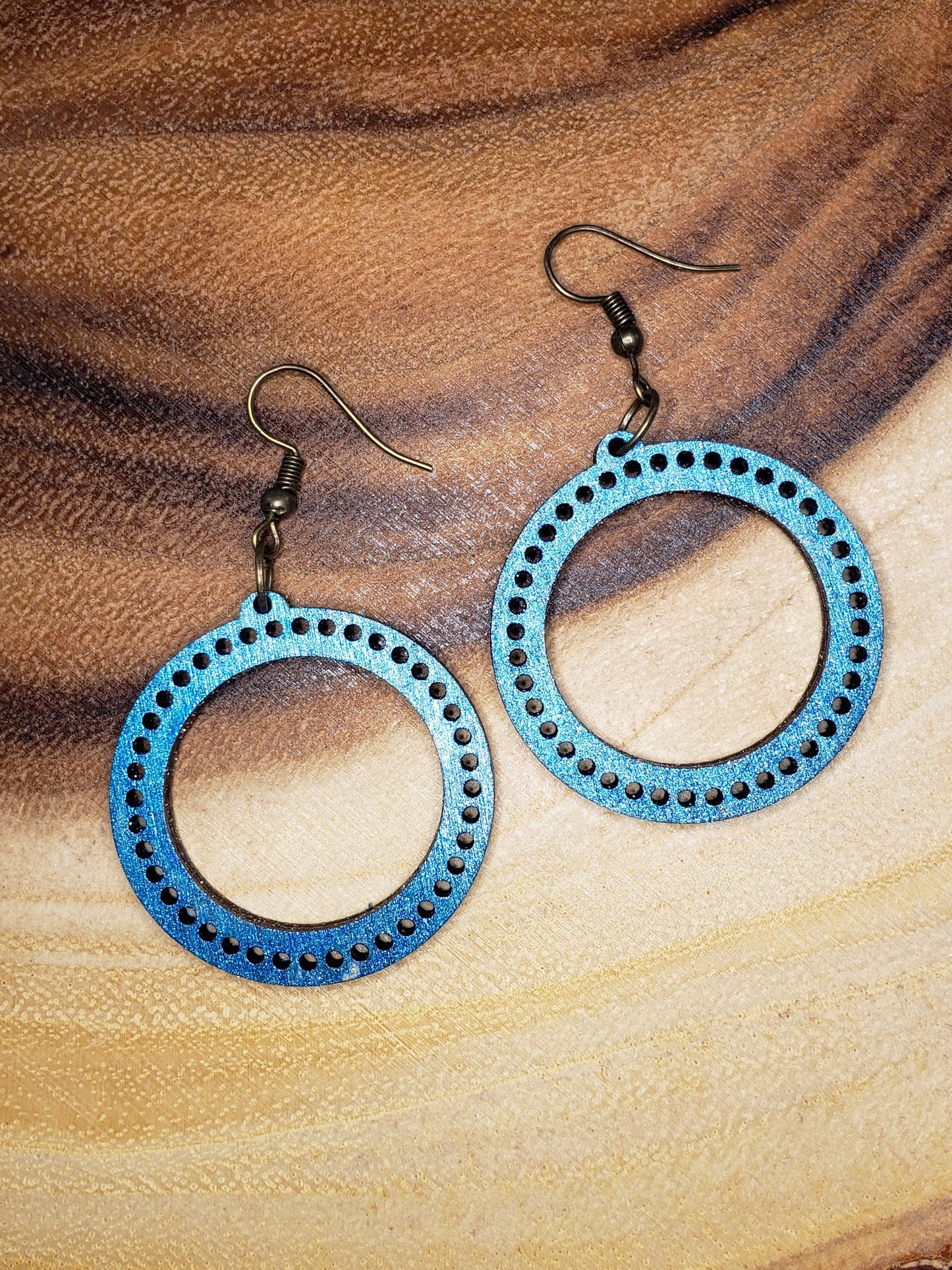 Circle hoop of tiny holes - laser cut Hand painted earrings