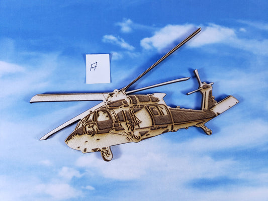 Black Hawk Helicopter-Left Front-Laser cut natural wooden blank