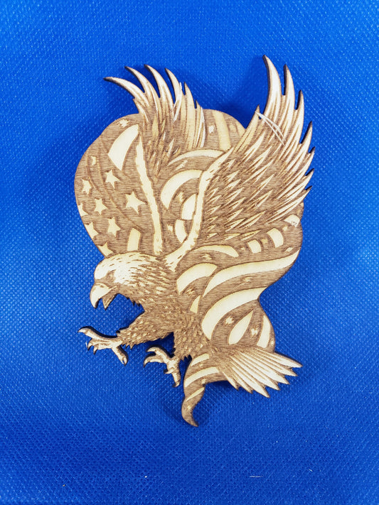 Eagle Wrapped in Flag - Laser cut natural wooden blanks