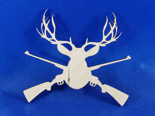 Deer with crossed rifles - Laser cut natural wooden blanks