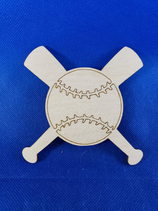 Baseball with Crossed Bats-Laser cut natural wooden blank