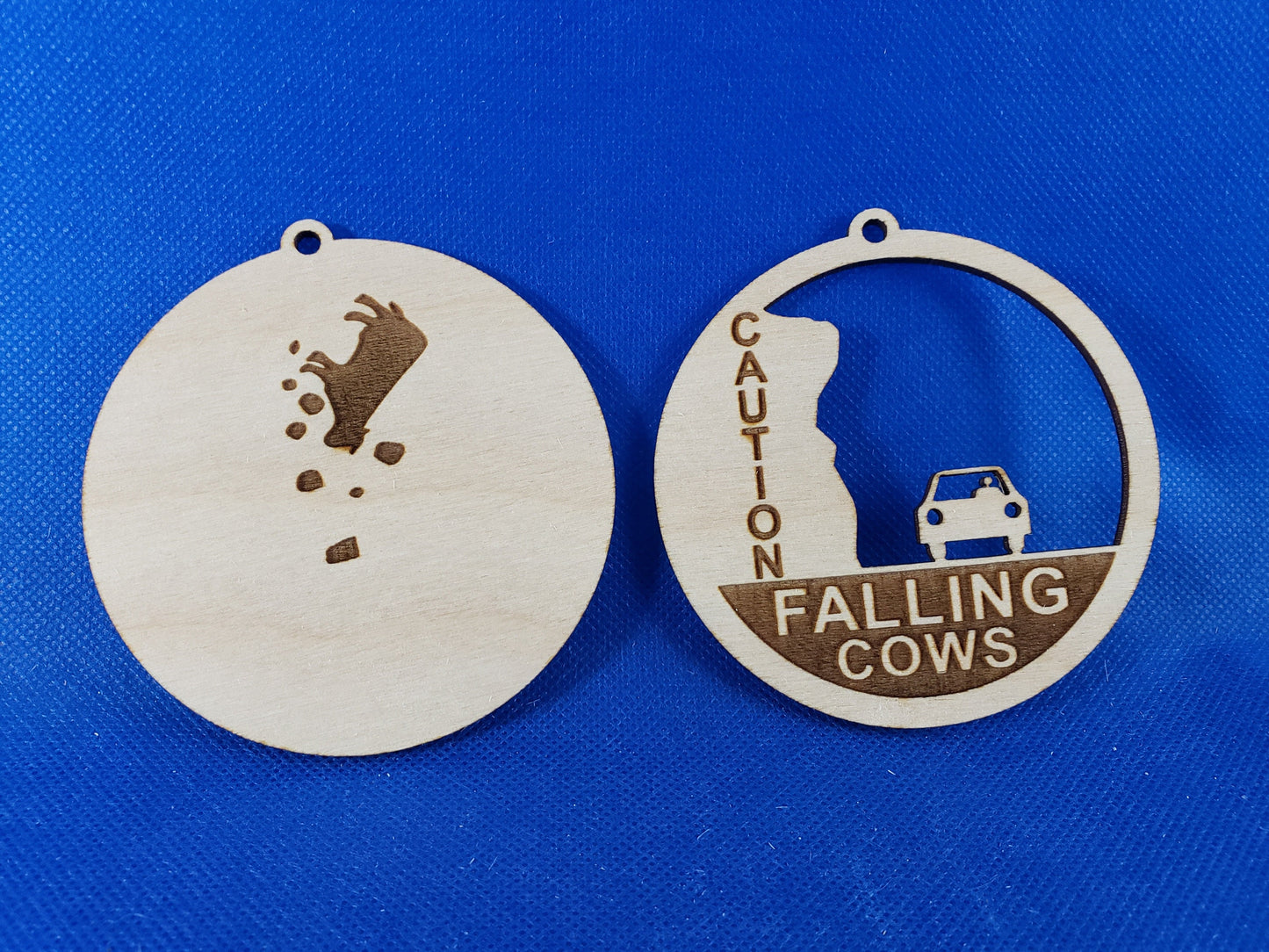 Caution Falling Cows Ornament-Laser cut natural wooden blanks