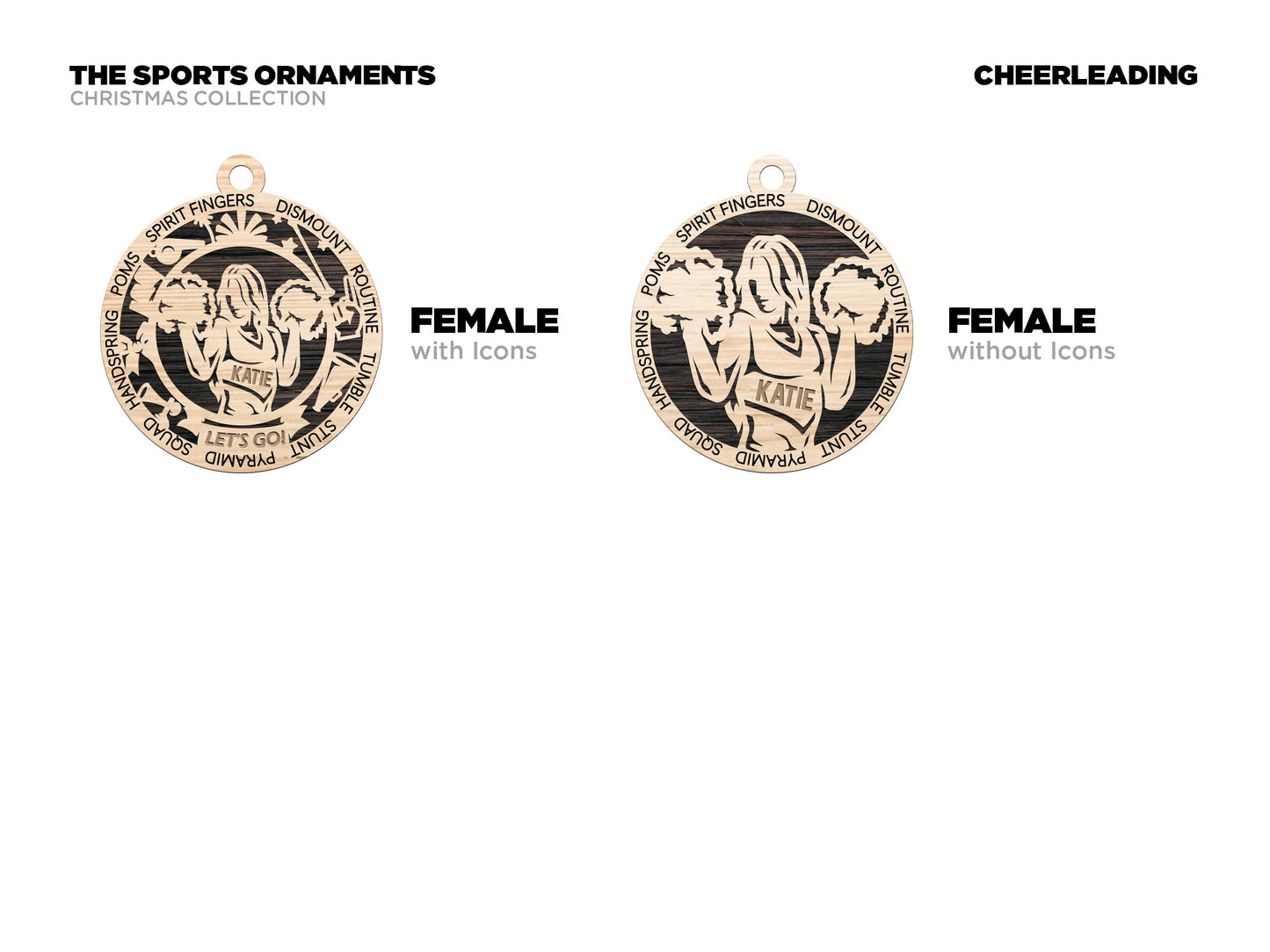 Cheerleading Sports Ornaments - Laser cut and engraved decorations