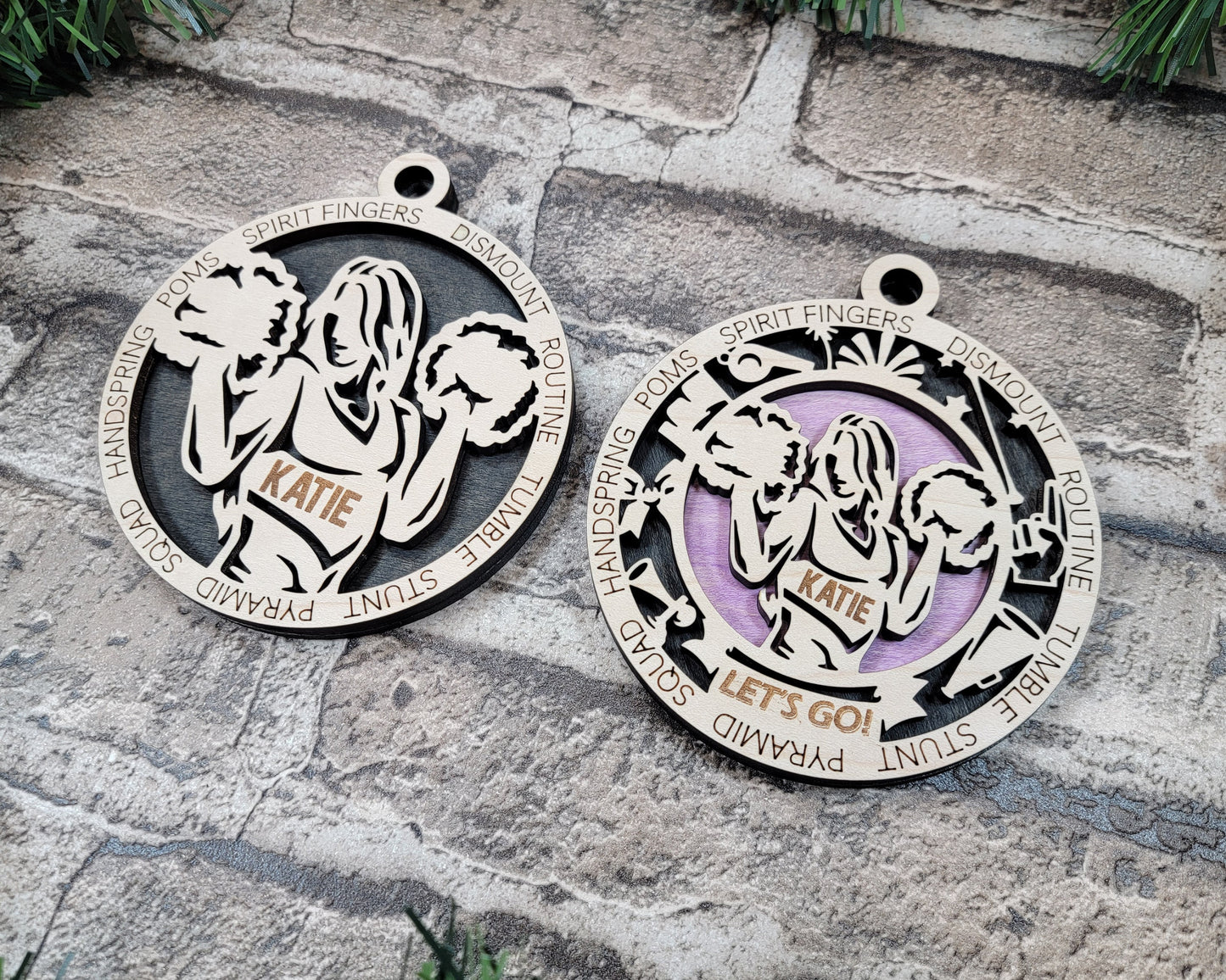 Cheerleading Sports Ornaments - Laser cut and engraved decorations