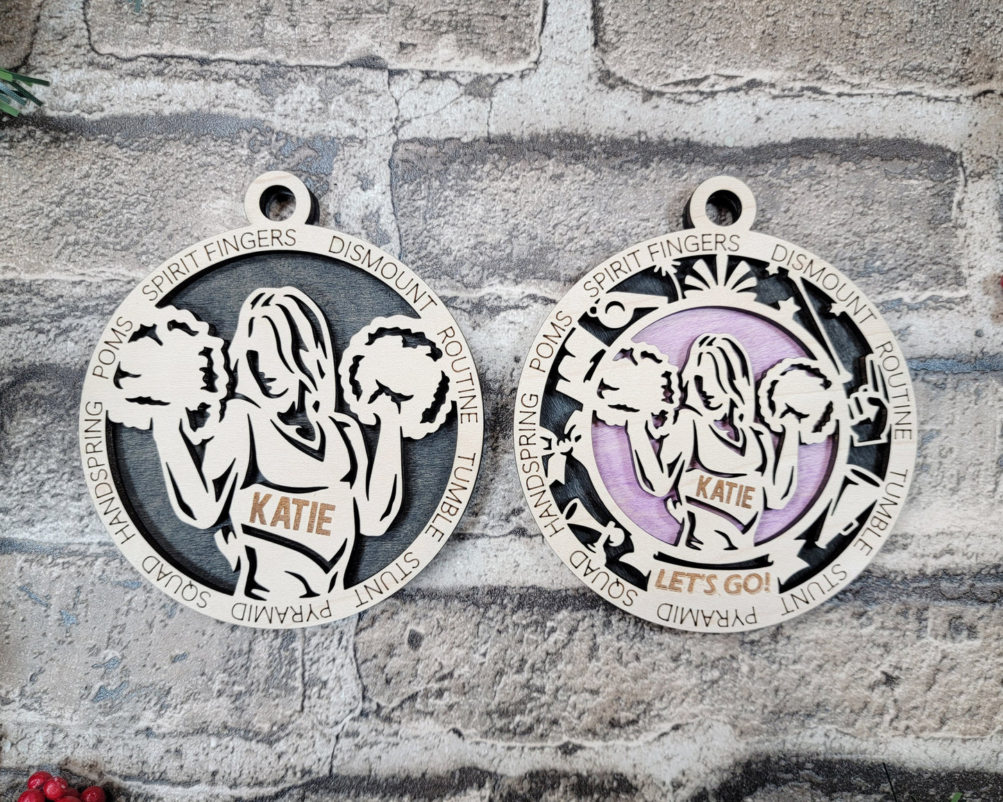 Cheerleading Sports Ornaments - Laser cut and engraved decorations