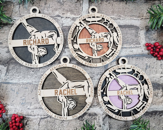 Gymnastics Sports Ornaments - Laser cut and engraved decorations