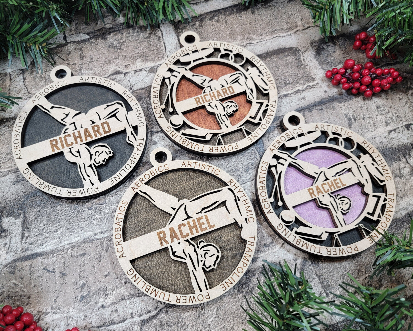Gymnastics Sports Ornaments - Laser cut and engraved decorations
