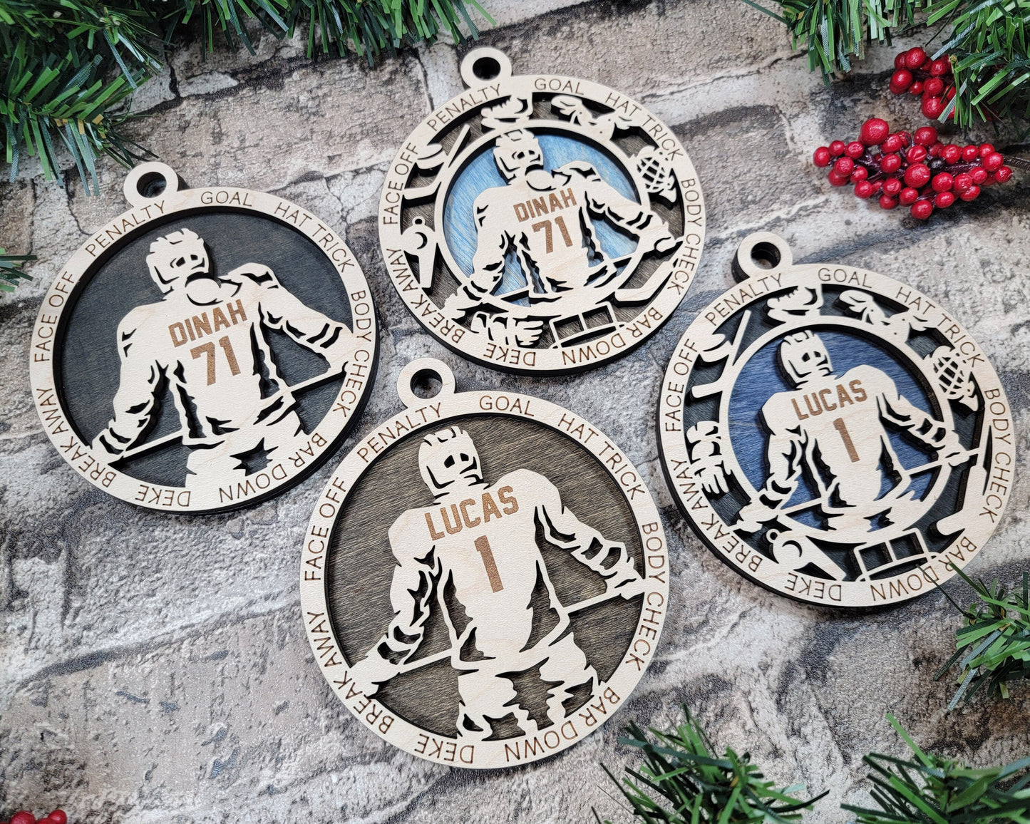 Hockey Sports Ornaments - Laser cut and engraved decorations